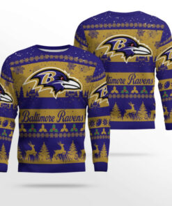 2025 Christmas Ravens Festive Reindeer Tree Ugly Sweater
