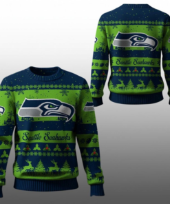 2025 Christmas Seahawks Festive Reindeer Tree Ugly Sweater