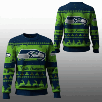 2025 Christmas Seahawks Festive Reindeer Tree Ugly Sweater