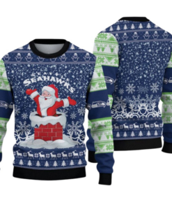 2025 Seahawks Funny Santa Ugly Christmas Sweater