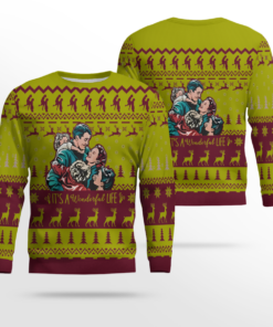 2025 Vintage It's A Wonderful Life Family Ugly Christmas Sweater (Gold)