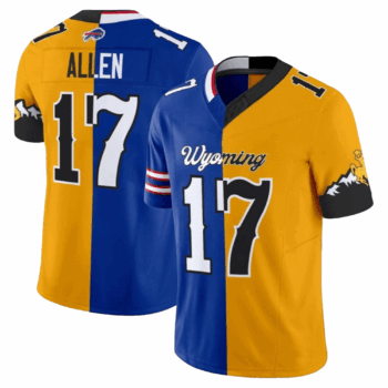 2025 Wyoming Allen 17 Gold And Blue Football Jersey