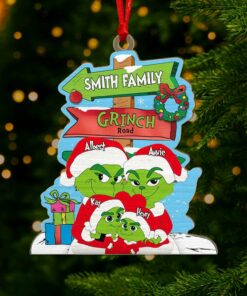 Personalized Gifts For Family, Green Monsters Family Wood Ornament Christmas