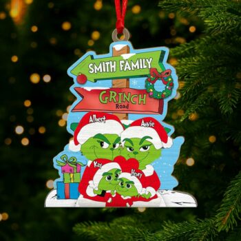 Personalized Gifts For Family, Green Monsters Family Wood Ornament Christmas