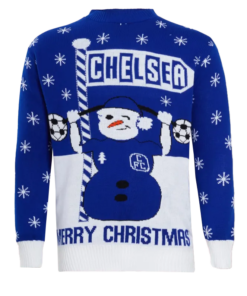 Blue Chelsea Snowman Ugly Christmas Sweater 2025