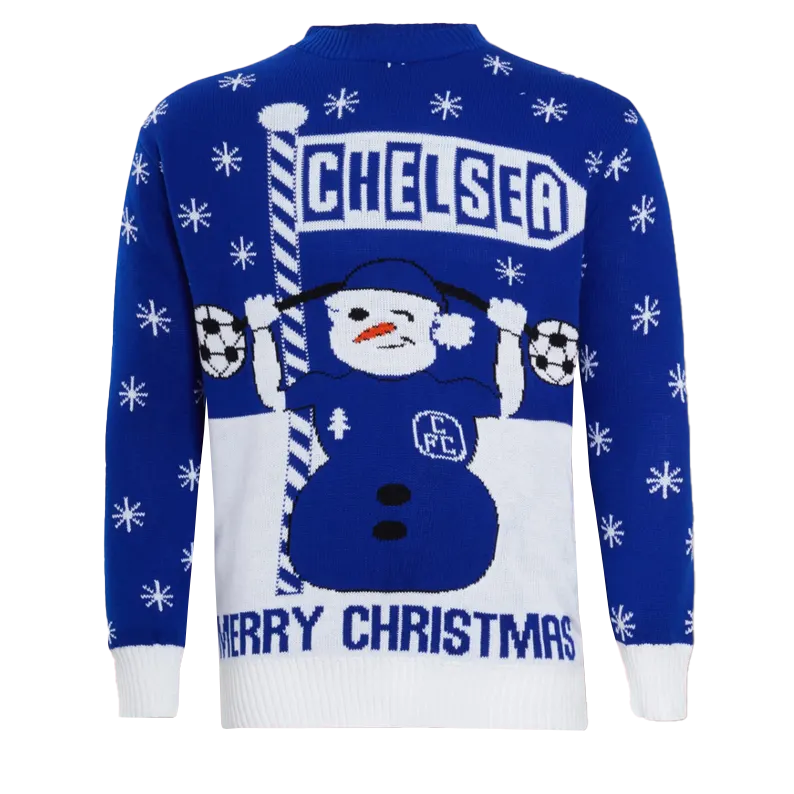 Blue Chelsea Snowman Ugly Christmas Sweater 2025 Blue Chelsea Snowman Ugly Christmas Sweater 2025