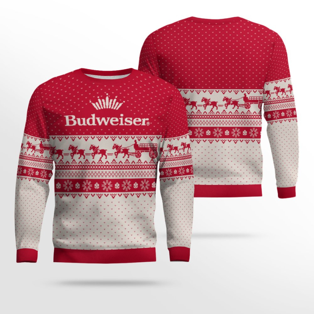 Budweiser Clydesdale Hitch Ugly Christmas Sweater 2025 Budweiser Clydesdale Hitch Ugly Christmas Sweater 2025