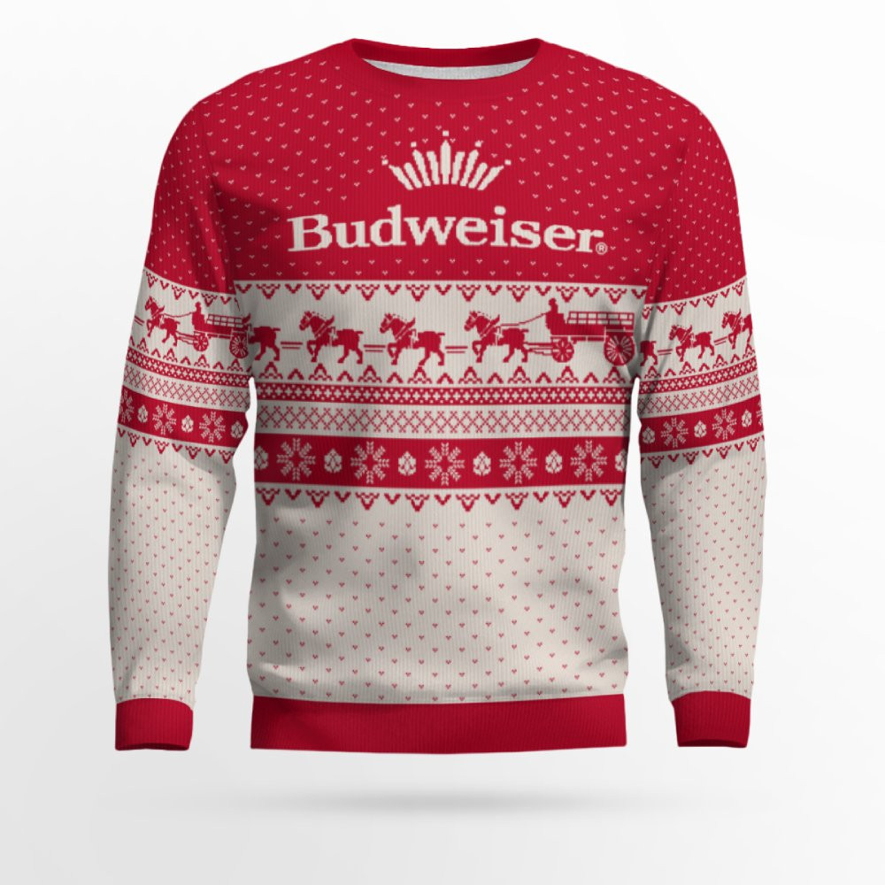 Budweiser Clydesdale Hitch Ugly Christmas Sweater 2025 Budweiser Clydesdale Hitch Ugly Christmas Sweater 2025