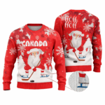 Canada Santa Play Hockey Ugly Christmas Sweater 2025
