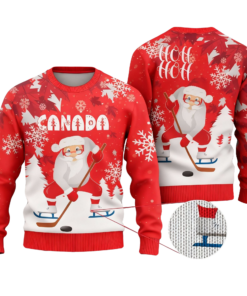 Canada Santa Play Hockey Ugly Christmas Sweater 2025