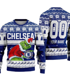 Chelsea Grinch Ugly Christmas Sweater Custom Number & Name
