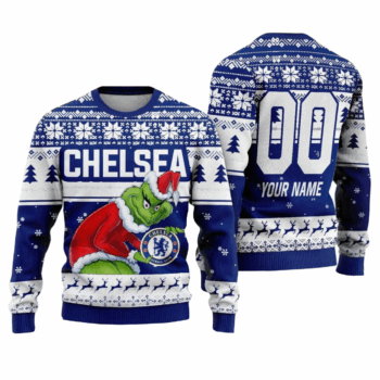 Chelsea Grinch Ugly Christmas Sweater Custom Number & Name