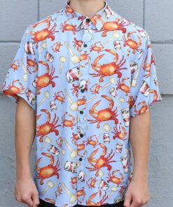 Crab, Mallet & Natty Boh (Light Blue) / Hawaiian Shirt
