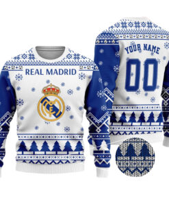 Custom Name And Number Real Madrid Ugly Christmas Sweater 2025
