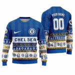 Custom Name & Number Chelsea Football Culb Ugly Christmas Sweater 2025