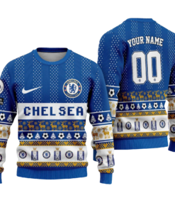 Custom Name & Number Chelsea Football Culb Ugly Christmas Sweater 2025