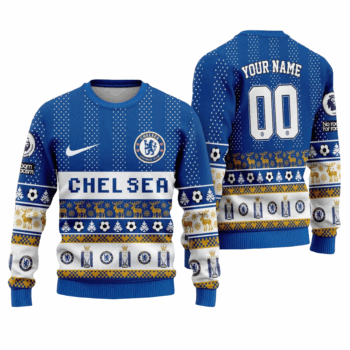Custom Name & Number Chelsea Football Culb Ugly Christmas Sweater 2025