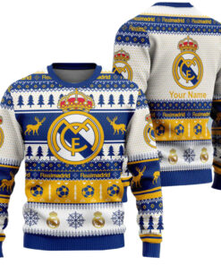 Custom Name Real Madrid Football Club Ugly Christmas Sweater 2025