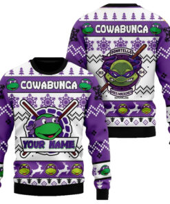 Custom Name Teenage Mutant Ninja Turtles Donatello Does Machines Ugly Christmas Sweater 2025 Purple