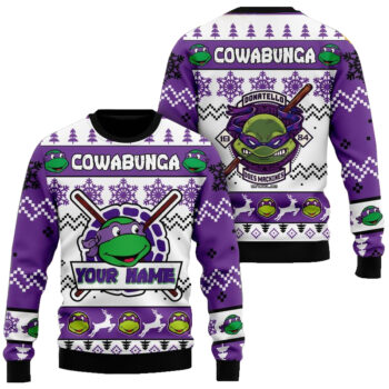 Custom Name Teenage Mutant Ninja Turtles Donatello Does Machines Ugly Christmas Sweater 2025 Purple