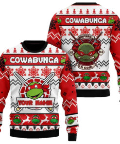 Custom Name Teenage Mutant Ninja Turtles Leonardo, Donatello, Raphael, Michelangelo Ugly Christmas Sweater 2025 Red