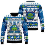 Custom Name Teenage Mutant Ninja Turtles Leonardo Leads Ugly Christmas Sweater 2025 Blue