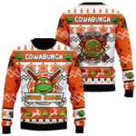 Custom Name Teenage Mutant Ninja Turtles Michelangelo Party Dude Ugly Christmas Sweater 2025 Orange