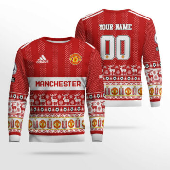 Custom Name and Number Manchester United Ugly Christmas Sweater 2025