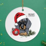 Dachshund Christmas Ornament, Cute Dog with Santa Hat