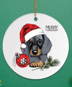 Dachshund Christmas Ornament, Cute Dog with Santa Hat