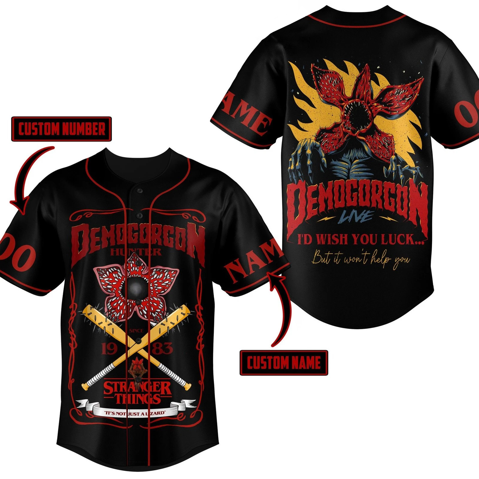 Demogorgon Hunter 1983 Stranger Things Personalized Baseball Jersey Demogorgon Hunter 1983 Stranger Things Personalized Baseball Jersey