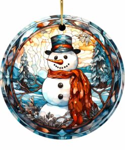 Elegant Snowman Stained Glass Themed Ceramic Christmas Ornament