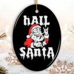Hail Santa Heavy Metal Christmas Ornament, Emo Goth Rockstar.