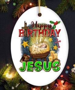 Happy Birthday Jesus Christmas Ornament, Nativity Religious Décor