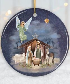 Jesus and Mary Nativity Night Art Illustration Christmas Ornament