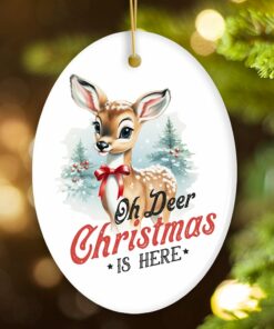 Oh Deer Christmas is Here Vintage Christmas Ornament, Baby Reindeer Charming Retro Tree Decoration