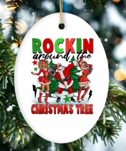 Rockstar Dancing Santa and the Ladies Cool and Funny Ornament, Rockin Around the Christmas Tree