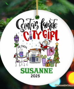 Fashion Santa's Favorite City Girl Personalized Christmas Ornament, Adventurous Urban Lifestyle Custom Gift