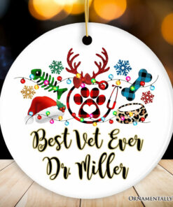 Pet Themed Buffalo Plaid Veterinarian Merry Christmas Ornament, Animal Owner Gift