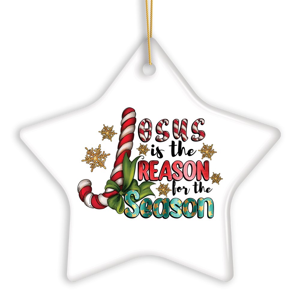 Festively Fun Jesus is the Reason for the Season Religious Christmas Ornament White Background