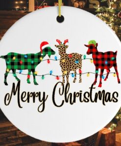 Plaid Goats Merry Christmas Ornament