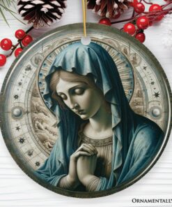 Holy Madonna Virgin Mary in Prayer Ceramic Ornament, Religious Painting Souvenir And Décor