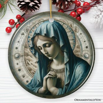 Holy Madonna Virgin Mary in Prayer Ceramic Ornament, Religious Painting Souvenir And Décor
