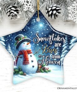Snowflakes are Kisses from Heaven Ornament, Snowman in Serenity Christmas Memorial Gift