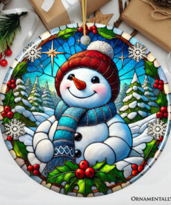 Frosty and Holly Snowman Ornament, Gift and Decor for Cheerful Winter Christmas Tree