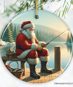 Peaceful Fishing Session with Santa Claus Christmas Ornament, Gift for Anglers