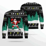 Funny Deck The Hall Pickleball Santa Ugly Christmas Sweater Black