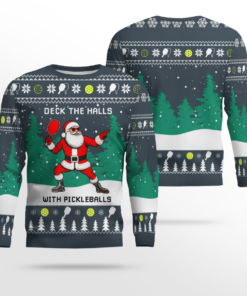 Funny Deck The Hall Pickleball Santa Ugly Christmas Sweater Charcoal
