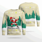 Funny Deck The Hall Pickleball Santa Ugly Christmas Sweater Cream