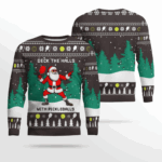 Funny Deck The Hall Pickleball Santa Ugly Christmas Sweater Dark Chocolate